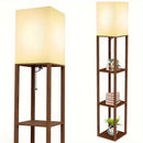 Luminária de Chão de 62,9 Polegadas com Prateleira, Madeira Maciça, Inclui Lâmpada, Ideal para Halloween, Natal e Outras Festas