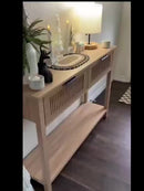 Mesa de entrada de fazenda, Mesa de console de 43 polegadas com 2 gavetas, Mesa de sofá de 2 níveis com armazenamento para sala de estar, Mesas de foyer para entrada